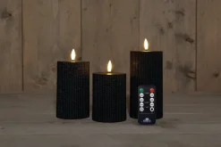 Intratuin Anna's Collection LED Kerzen Set Riba schwarz D 7,5 H 10 / 12,5 / 15 cm 3 St.| Led Kerzen