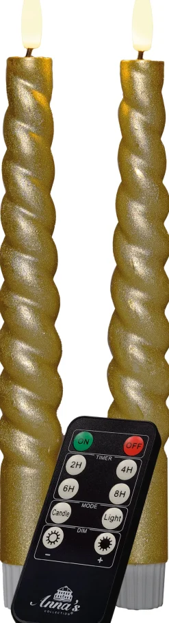 Intratuin Anna's Collection LED Stabkerzen Swirl gold D 2 H 23 cm 2 St.| Led Kerzen