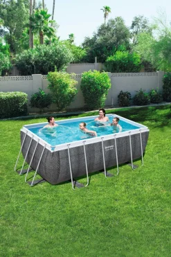 Intratuin Bestway Stahlrahmen-Pool Power Steel Rattan-Look rechteckig 412 x 201 x 122 cm| Pools & Planschbecken