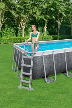 Intratuin Bestway Stahlrahmen-Pool Power Steel Rattan-Look rechteckig 412 x 201 x 122 cm| Pools & Planschbecken