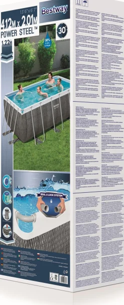 Intratuin Bestway Stahlrahmen-Pool Power Steel Rattan-Look rechteckig 412 x 201 x 122 cm| Pools & Planschbecken