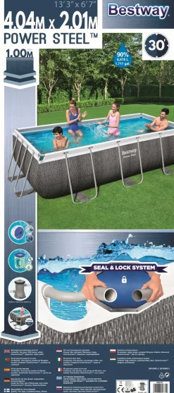 Intratuin Bestway Stahlrahmen-Pool Power Steel Rattan-Look rechteckig 404 x 201 x 100 cm| Pools & Planschbecken