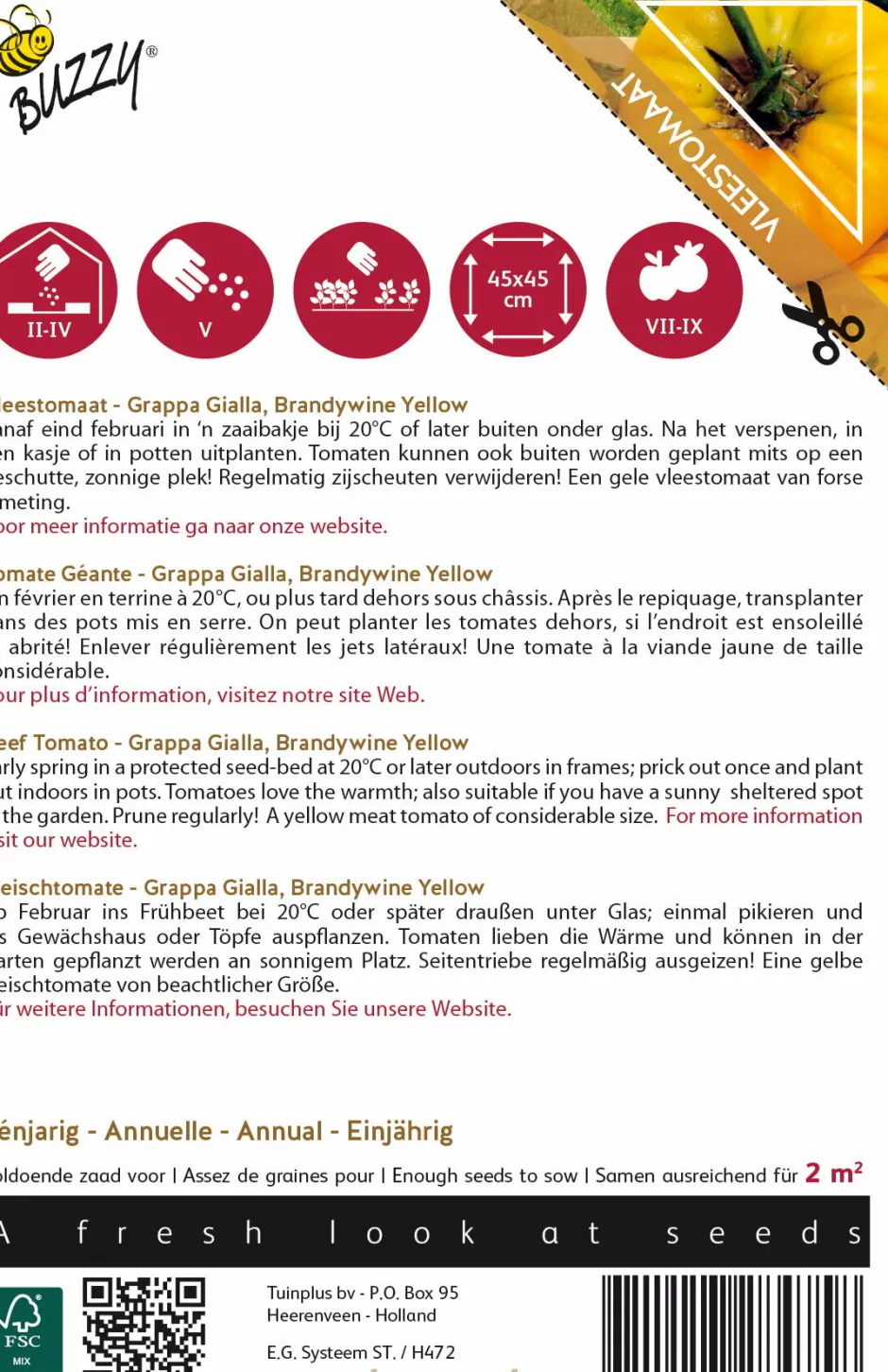 Intratuin Buzzy® Pomodori Fleischtomate gelb (Solanum lycopersicum 'Grappa Gialla') Samen| Gemüsesamen|Saatgut