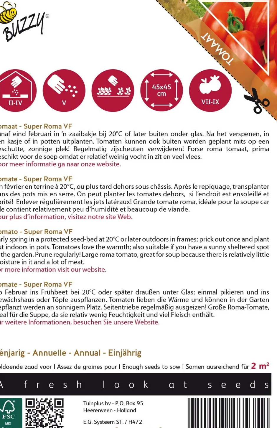 Intratuin Buzzy® Pomodori Roma-Tomate (Solanum lycopersicum 'Super Roma VF') Samen| Gemüsesamen|Saatgut