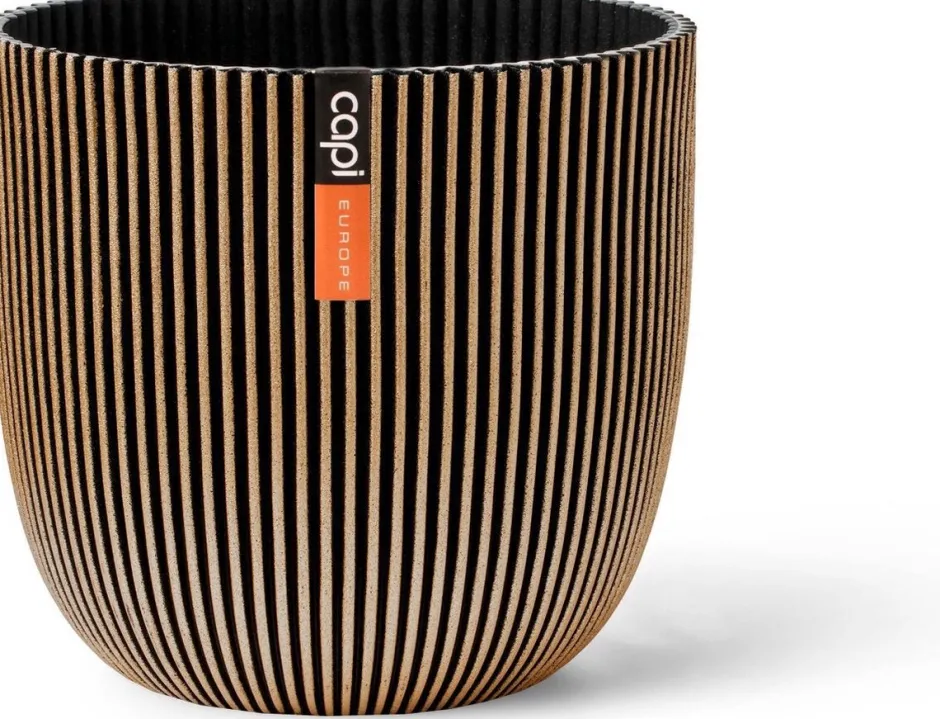Intratuin Capi Europe Blumentopf Groove gold / schwarz D 21,5 H 20 cm| Blumentöpfe|Blumentöpfe & Pflanzgefäße