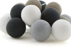 Intratuin Cotton Ball Lights Lichterkette Shadow Starterset grau / weiß 7,4 m mit 20 Lampen| Außenlichterketten