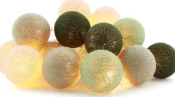 Intratuin Cotton Ball Lights Lichterkette Frog Starterset creme / grün 7,4 m mit 20 Lampen| Außenlichterketten