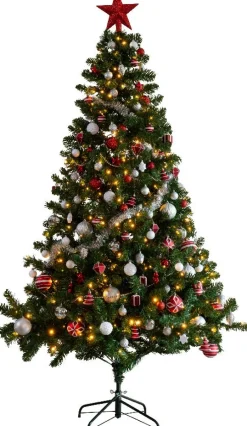 Intratuin Everlands künstlicher Weihnachtsbaum Imperial rot / weiß D 137 H 210 cm mit 380 LEDs| Künstliche Weihnachtsbäume