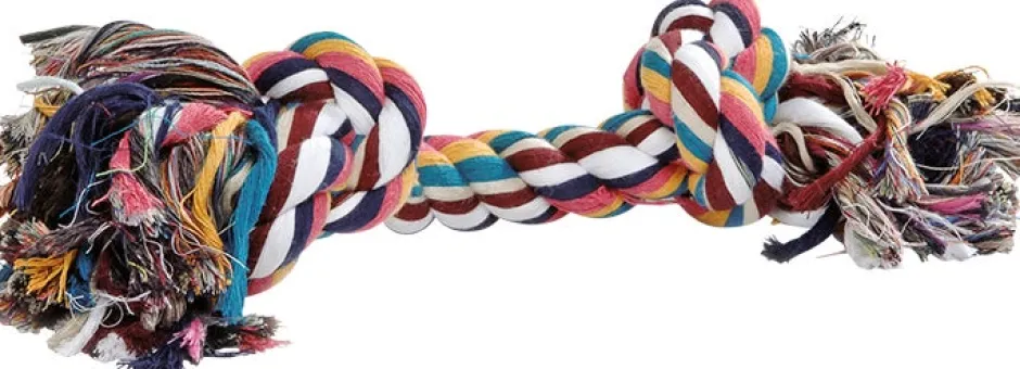 Intratuin Hundespielzeug Tau mit 2 Knoten zur Zahnpflege 125 g| Hundespielzeug