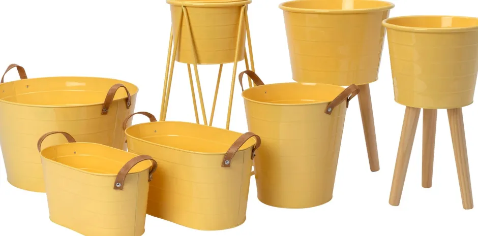 Intratuin Blumentopf auf Beinen Mavi gelb D 31 H 45 cm| Blumentöpfe & Pflanzgefäße