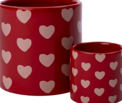Intratuin Blumentopf Herzen rot D 9 H 8 cm| Blumentöpfe & Pflanzgefäße|Blumentöpfe