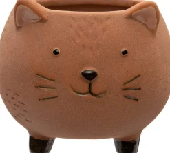 Intratuin Blumentopf mit Füßen Katze D 10 cm H 7,5 cm braun| Blumentöpfe & Pflanzgefäße|Blumentöpfe