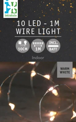 Intratuin Drahtlichterkette silber 1 m innen mit 10 LEDs warmweiß| Mini- & Drahtlichterketten