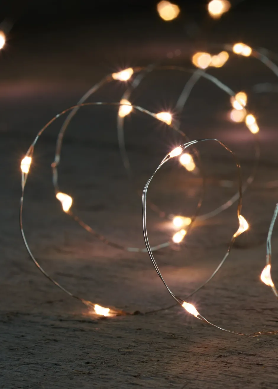 Intratuin Drahtlichterkette silber 5 m außen mit LED warmweiß| Mini- & Drahtlichterketten