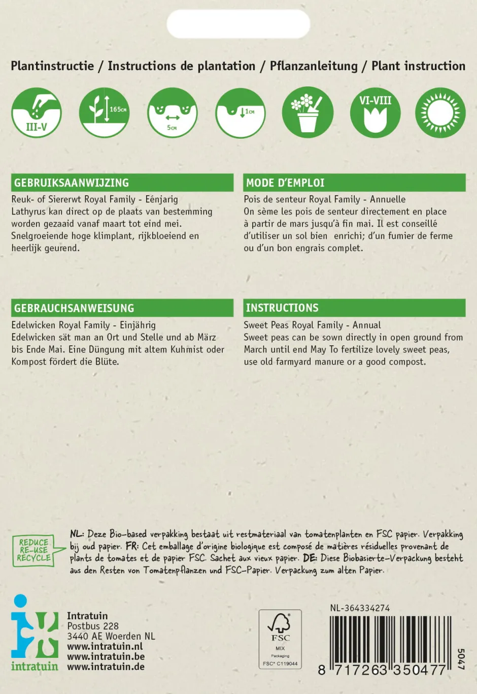 Intratuin Edelwicke (Lathyrus odoratus 'Royal family') Blumensamen-Mischung| Saatgut|Blühende Pflanzen