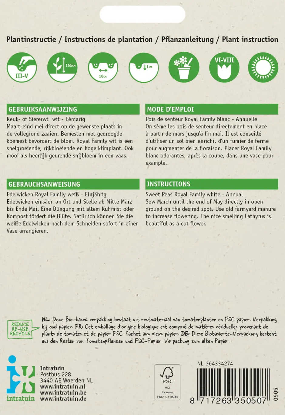 Intratuin Edelwicke weiß (Lathyrus odoratus 'Royal Family') Blumensamen| Blühende Pflanzen|Saatgut