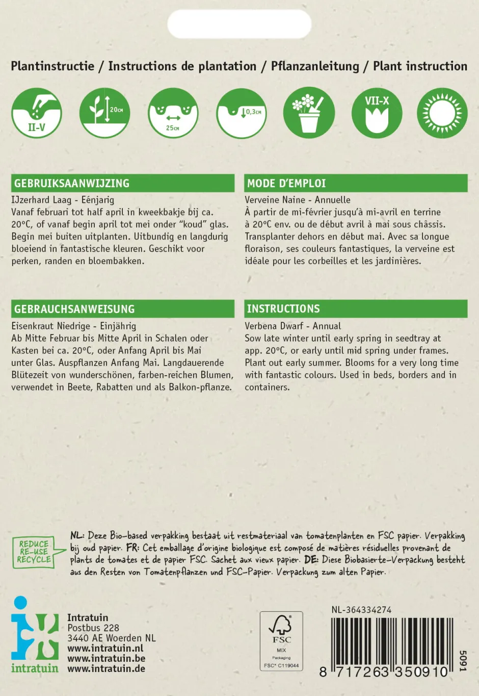 Intratuin Eisenkraut (Verbena hybrida compacta) Blumensamen-Mischung| Saatgut|Blühende Pflanzen