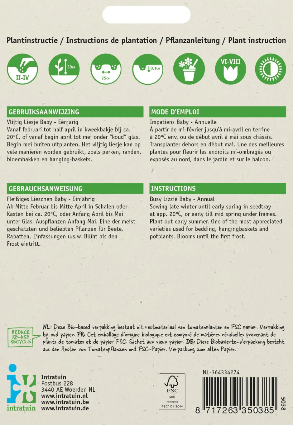 Intratuin Fleißiges Lieschen (Impatiens walleriana 'Nana Baby') Blumensamen-Mischung| Saatgut|Blühende Pflanzen