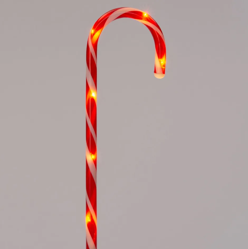 Intratuin Gartenstecker Zuckerstange mit Timer rot/weiß 13 x 2 x 53 cm 4 St.| Weihnachtsfiguren (Außen)