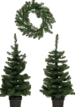 Intratuin Haustürset Graz 1 Kranz 2 Bäume mit LED Beleuchtung| Künstliche Weihnachtsbäume|Weihnachtskränze