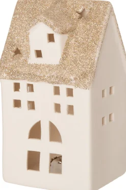 Intratuin Häuschen Gerry weiß mit LED 7,5 x 6,5 x 13 cm| Weihnachtsfiguren & -Objekte