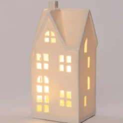 Intratuin Häuschen Gerry weiß mit LED 8,3 x 7 x 17 cm| Weihnachtsfiguren & -Objekte