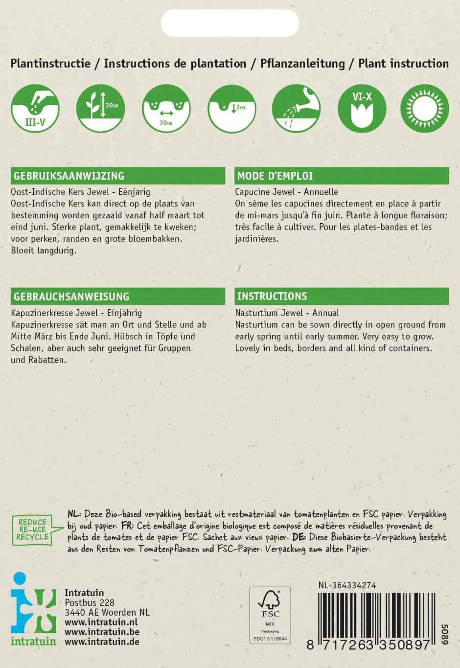 Intratuin Kapuzinerkresse (Tropaeolum majus 'Jewel') Blumensamen| Saatgut|Blühende Pflanzen