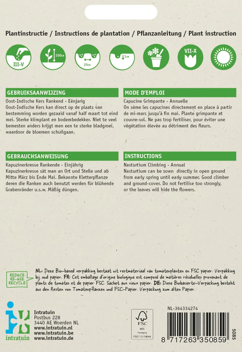 Intratuin Kapuzinerkresse (Tropaeolum majus) Blumensamen-Mischung| Saatgut|Blühende Pflanzen
