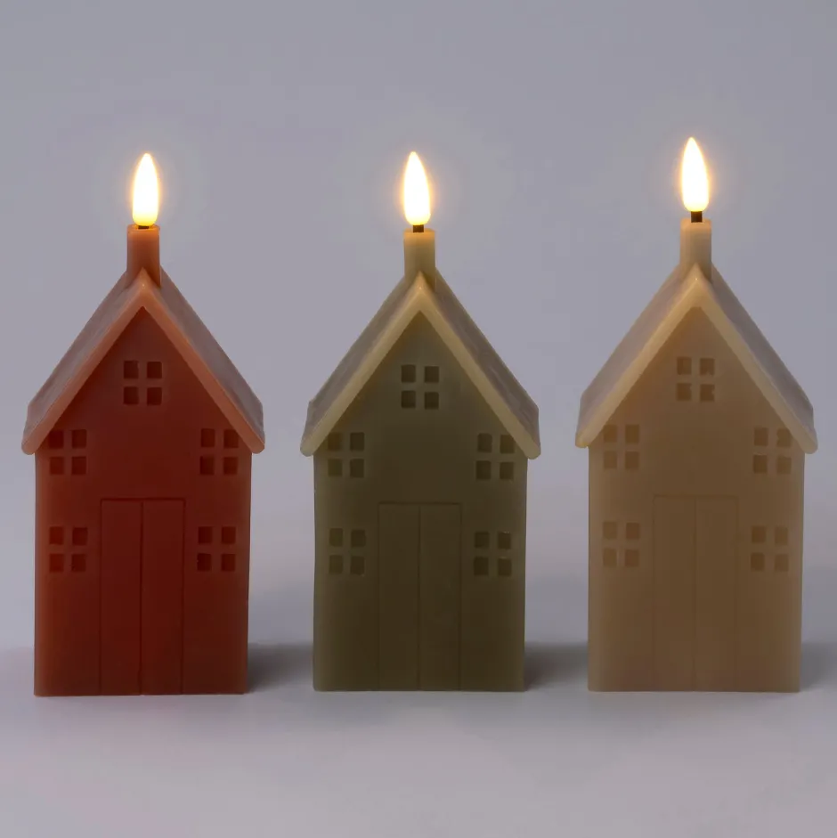 Intratuin LED Stumpenkerze Haus Tebi hellbraun 8 x 8 x 14,5 cm| Led Kerzen