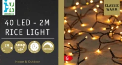Intratuin Lichterkette 2 m mit 40 Reiskorn-LEDs warmweiß| Weihnachtsbaumbeleuchtung