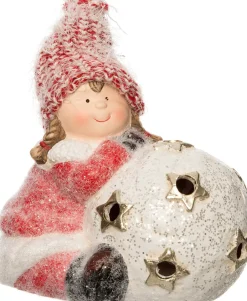 Intratuin Mädchen mit Ball LED rot / weiß 16 x 11,5 x 13 cm| Weihnachtsfiguren & -Objekte