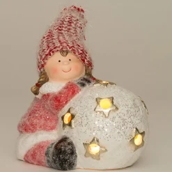 Intratuin Mädchen mit Ball LED rot / weiß 16 x 11,5 x 13 cm| Weihnachtsfiguren & -Objekte