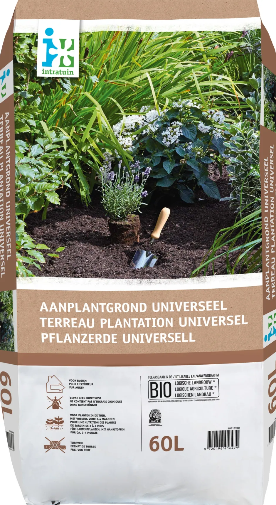 Intratuin Pflanzerde Universell Bio 60 l| Pflanzerde & Substrat|Gartenerde