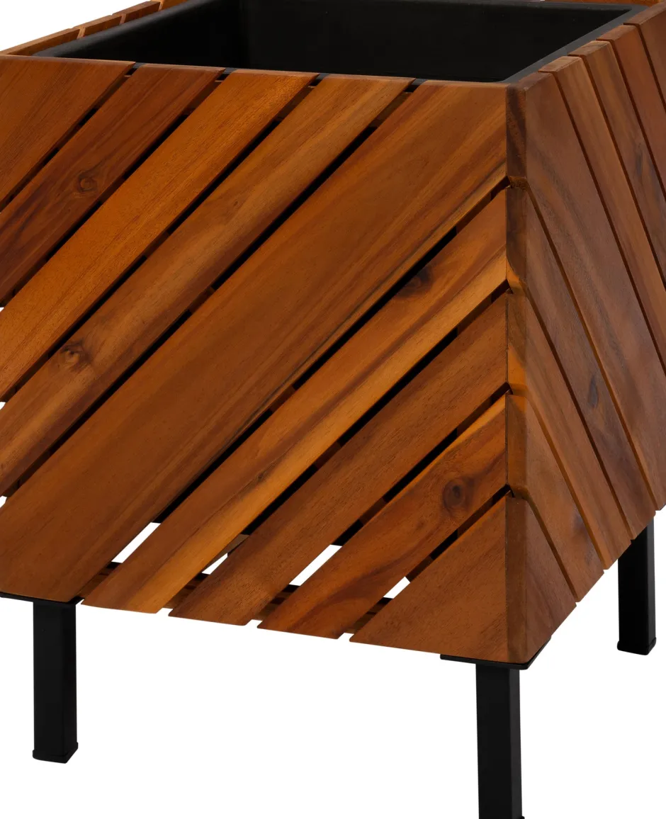 Intratuin Pflanzkübel Acacia naturell 32 x 32 x 42 cm| Pflanzkübel|Blumentöpfe & Pflanzgefäße