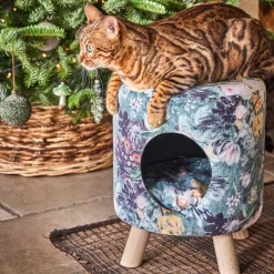Intratuin Pouf mit Katzenkörbchen Blumenprint D 35 H 42 cm| Poufs|Katzenbetten & -Körbe