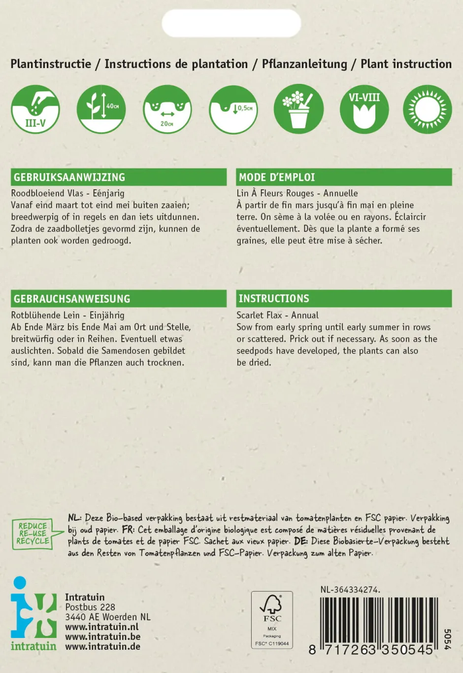 Intratuin Rotblühende Lein (Linum grandiflorum) Blumensamen| Saatgut|Blühende Pflanzen