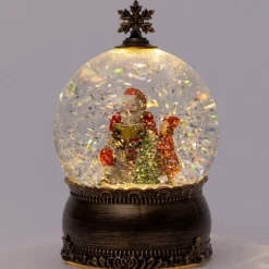 Intratuin Schneekugel Weihnachtsmann bronze mit Beleuchtung D 12 H 18,6 cm| Weihnachtsfiguren & -Objekte