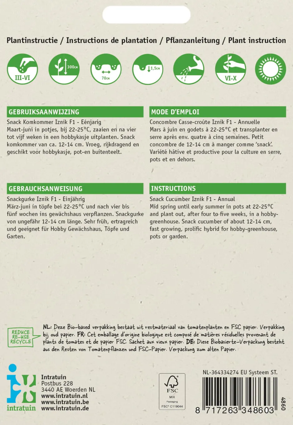 Intratuin Snackgurke (Cucumus sativus 'Iznik F1') Samen| Gemüsesamen|Saatgut