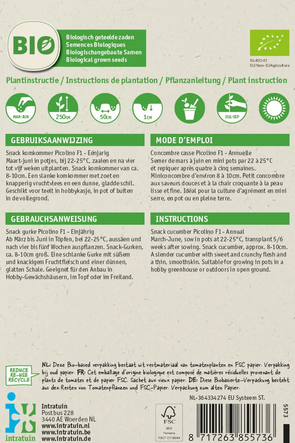 Intratuin Snackgurke (Cucumis sativus 'Picolino') (BIO) Samen| Gemüsesamen|Saatgut