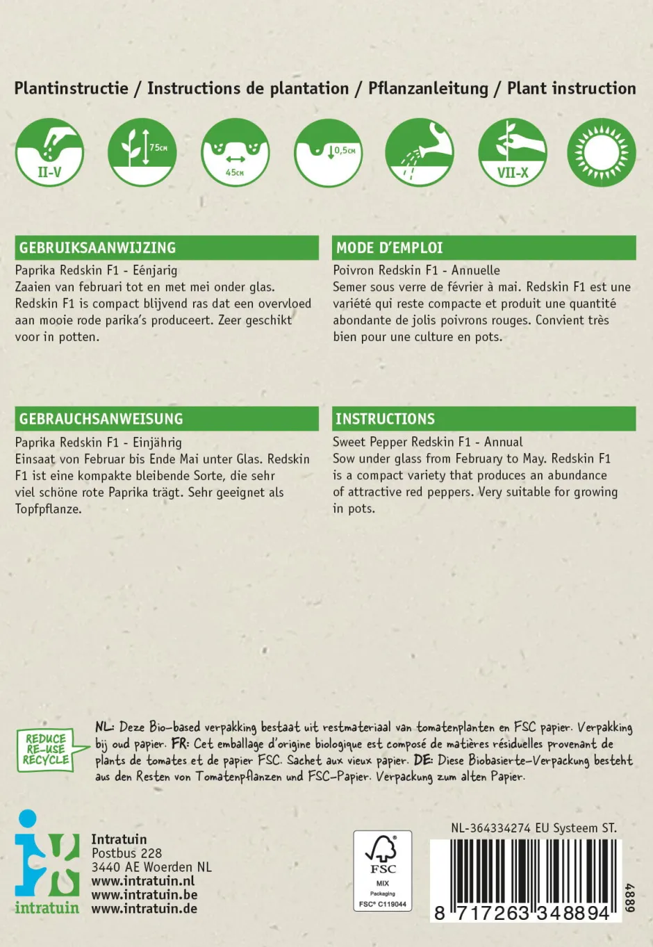 Intratuin Snack-Paprika (Capsicum annuum 'Patio Paragon') Samen| Gemüsesamen|Saatgut