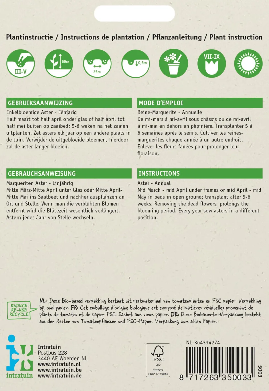 Intratuin Sommeraster (Callistephus chinensis) Blumensamen-Mischung| Saatgut|Blühende Pflanzen
