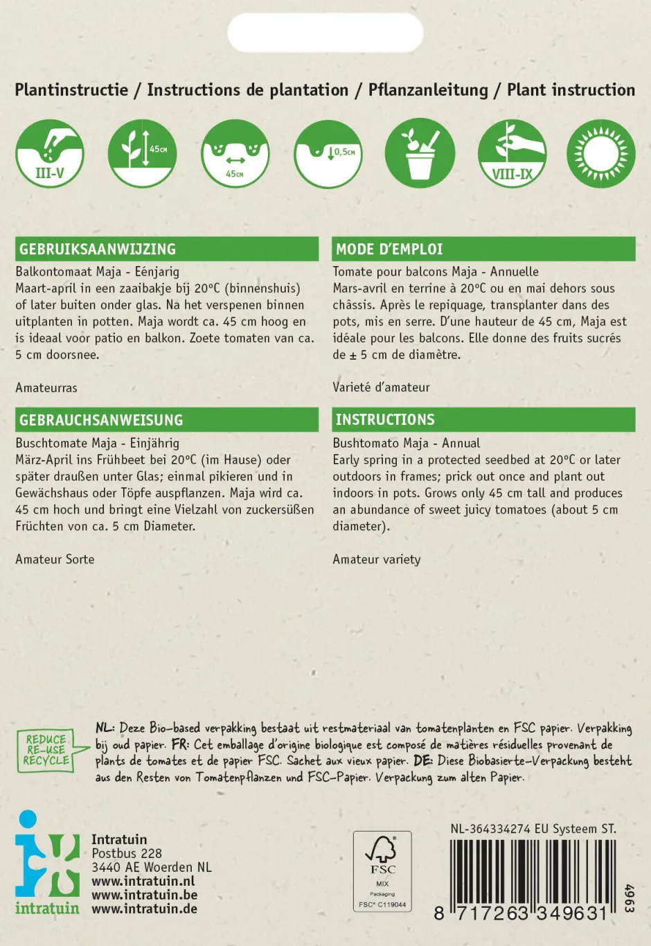 Intratuin Strauchtomate (Solanum lycopersicum 'Maja Origineel') Samen| Gemüsesamen|Saatgut