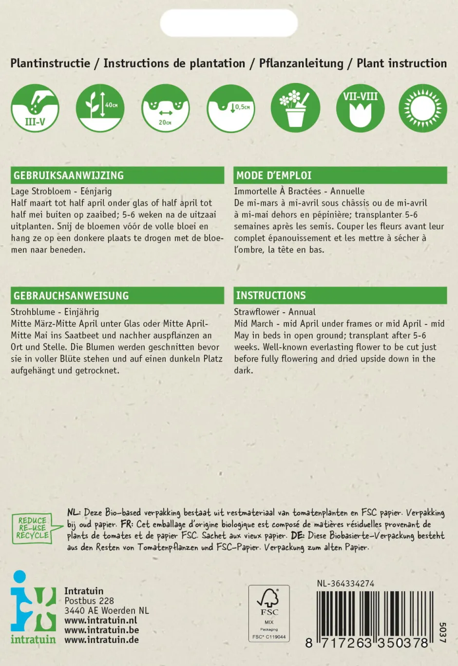 Intratuin Strohblume (Helichrysum bracteatum 'Tom Thumb') Blumensamen-Mischung| Saatgut|Blühende Pflanzen