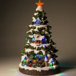 Intratuin Tannenbaum mit Weihnachtsdorf beleuchtet D 28,5 H 36,5 cm| Weihnachtshäuschen