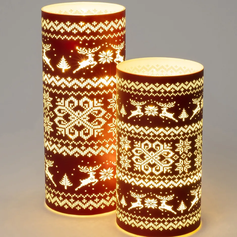 Intratuin Teelichthalter Winter rot met LED Beleuchtung D 9 H 17,5 cm| Led Kerzen