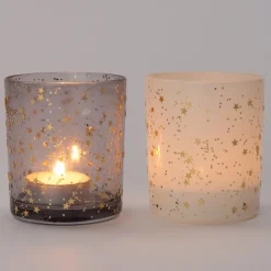 Intratuin Teelichthalter mit Sterne D 7 H 8 cm silber| Teelichthalter