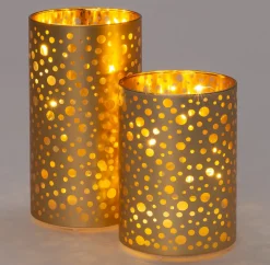 Intratuin Teelichthalter Punkte Abigail gold mit LED D 9 H 16 cm| Led Kerzen