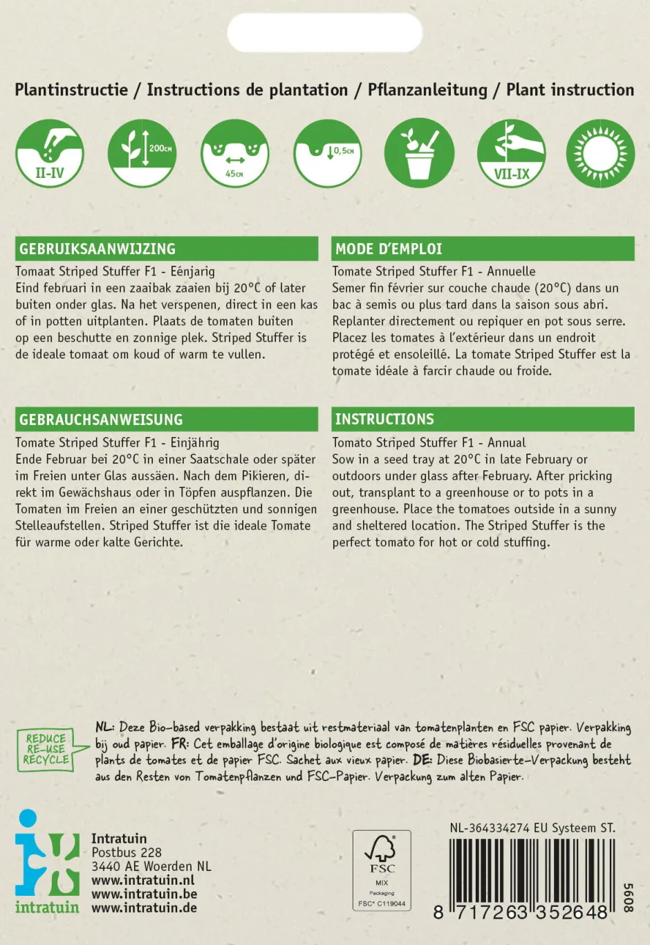 Intratuin Tomaten (Lycopersicon esculentum 'Striped Stuffer' F1) Samen| Gemüsesamen|Saatgut