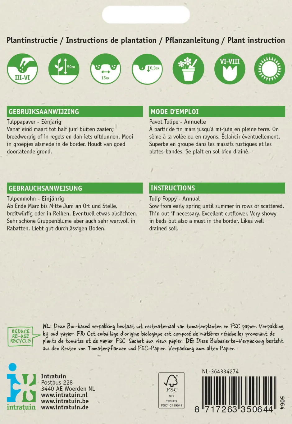 Intratuin Tulpenmohn rot mit Fleck (Papaver glaucum) Blumensamen| Blühende Pflanzen|Saatgut