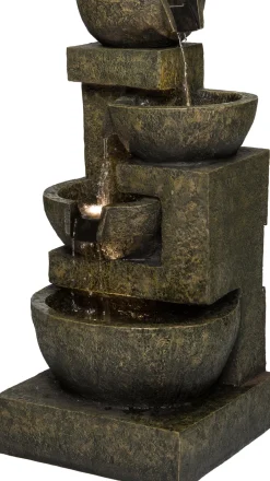 Intratuin Wasserspiel 4 Schalen mit LED-Beleuchtung 40 x 40 x 82 cm| Gartenbrunnen & Wasserspiele